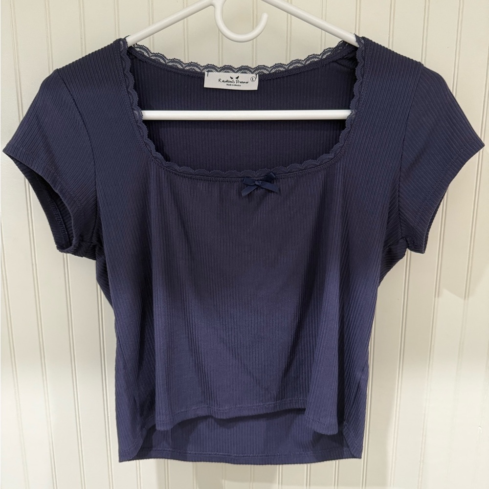 Chic Purple Crop Top with Lace Trim